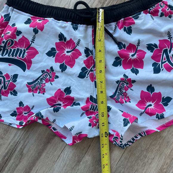 AussieBum Swim Shorts Size L Floral Hibiscus Print White Pink Black Drawstring - Picture 7 of 9